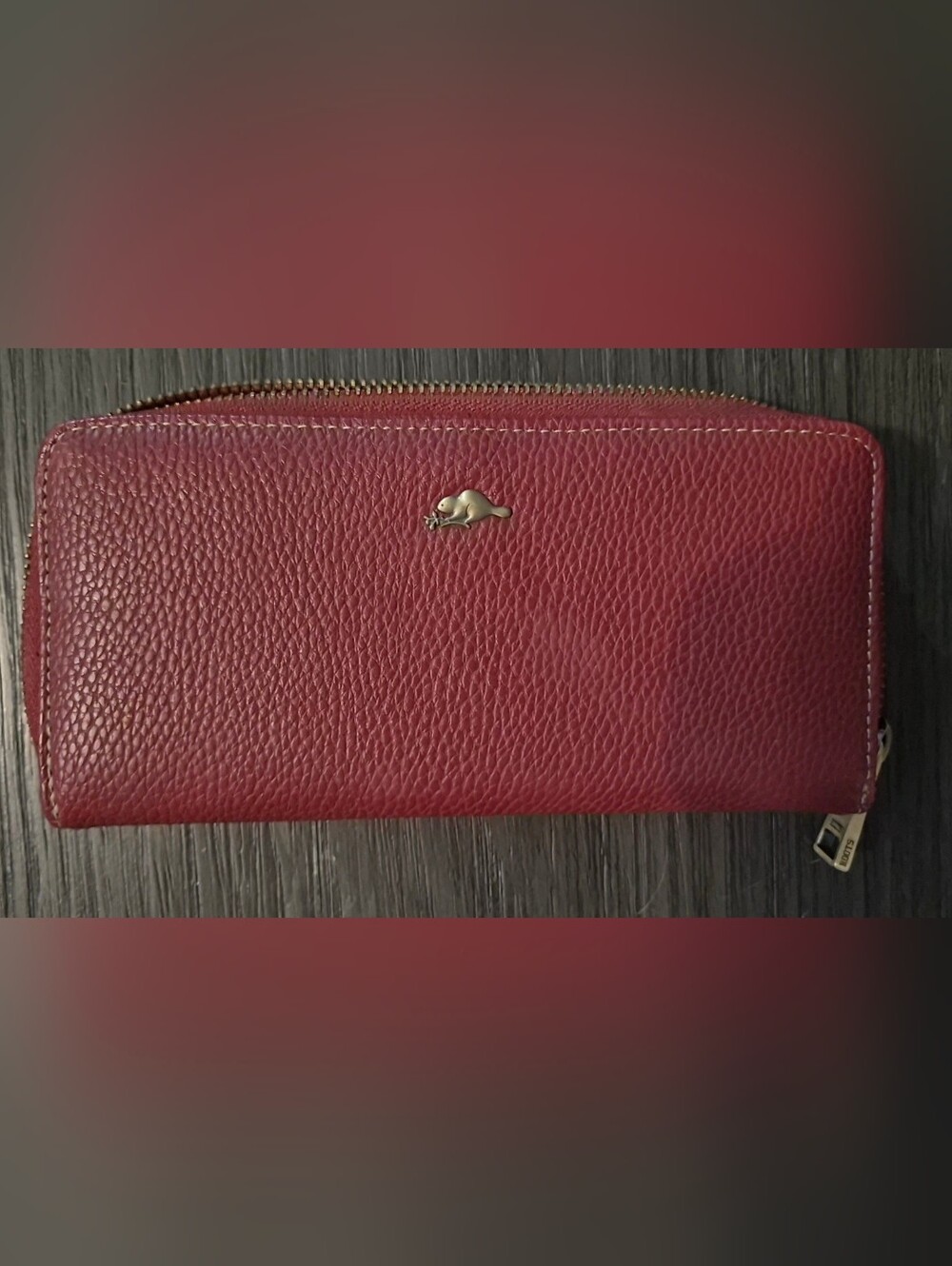 Leather Zip Around Wallet   - Burgundy